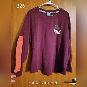 PINK Victoria's Secret Maroon Pullover with Coral Sleeve Panels